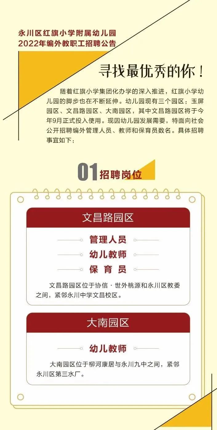 2022年重庆永川区红旗小学附属幼儿园编外教师招聘!1
